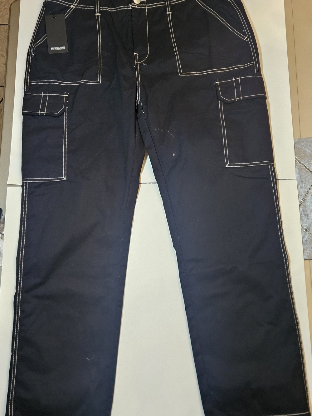 True Religion Men's Black Cargo Pants with Contrast Stitching